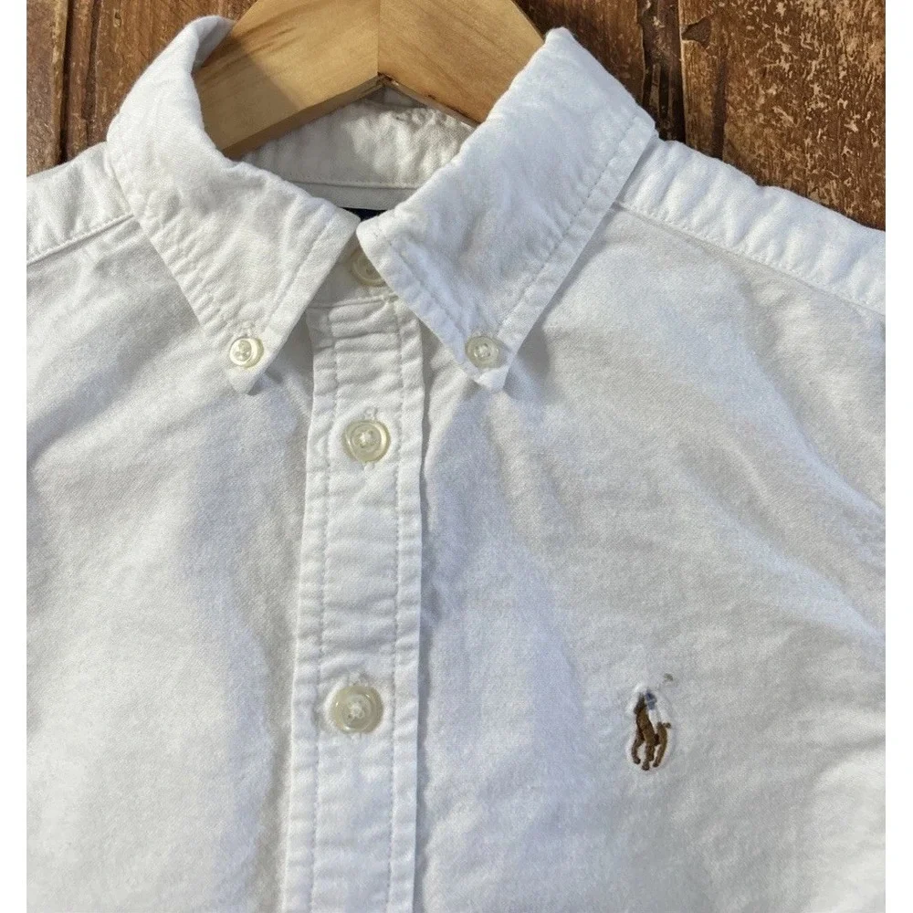 Boys Polo Ralph Lauren Cotton Oxford S/S Shirt Sz Small 8 White Clean